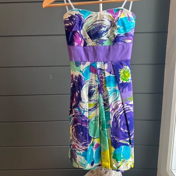 NWOT Strapless Dress in White & Purple - Picture 4 of 7